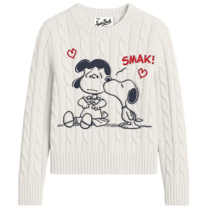 Maglione Girocollo Mc2 Saint Barth Avorio Snoopy Smak art. NEW QUEEN BRAID PEANUTS KISS OUTLINE 10 EMB, foto 1 di 1