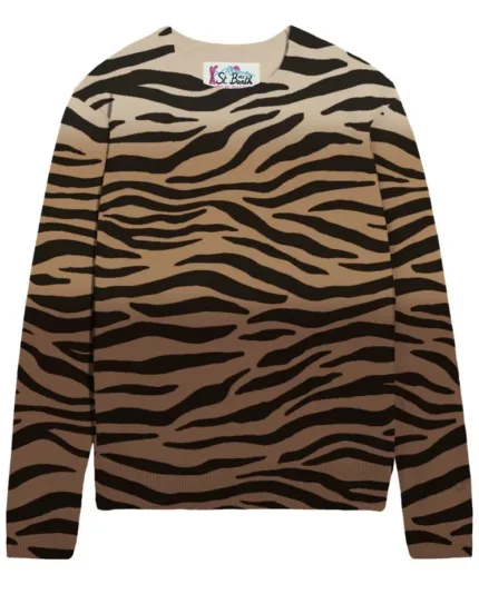 Maglione Girocollo Mc2 Saint Barth Beige art. New Queen Print Alpaca Zebra Gradient 19