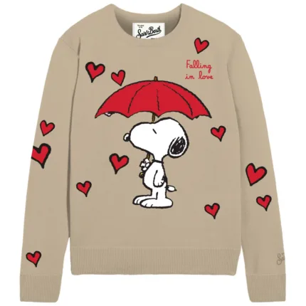 Maglione Girocollo Mc2 Saint Barth Beige Snoopy art. NEW QUEEN P SNOOPY FALLING LOVE 11 EMB
