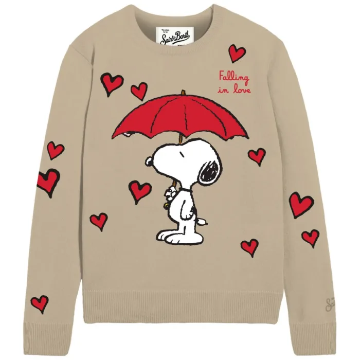 Maglione Girocollo Mc2 Saint Barth Beige Snoopy art. NEW QUEEN P SNOOPY FALLING LOVE 11 EMB, foto 1 di 1