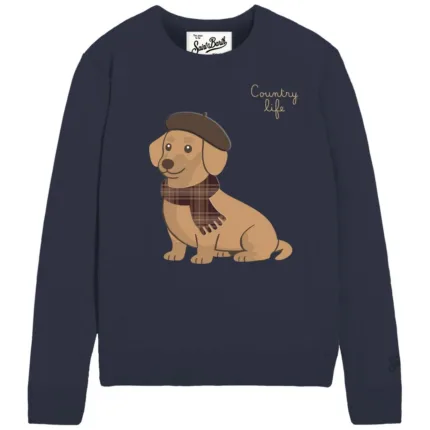 Maglione Girocollo Mc2 Saint Barth Blu Country Life art. NEW QUEEN COUNTRY DOG 61 PATCH