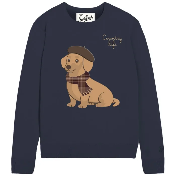 Maglione Girocollo Mc2 Saint Barth Blu Country Life art. NEW QUEEN COUNTRY DOG 61 PATCH, foto 1 di 1