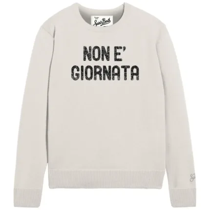 Maglione Girocollo Mc2 Saint Barth Bianco Scritta Lurex Nera art. NEW QUEEN NO GIORNATA LUREX 10