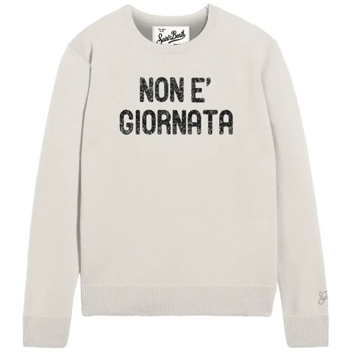 Maglione Girocollo Mc2 Saint Barth Bianco Scritta Lurex Nera art. NEW QUEEN NO GIORNATA LUREX 10, foto 1 di 1