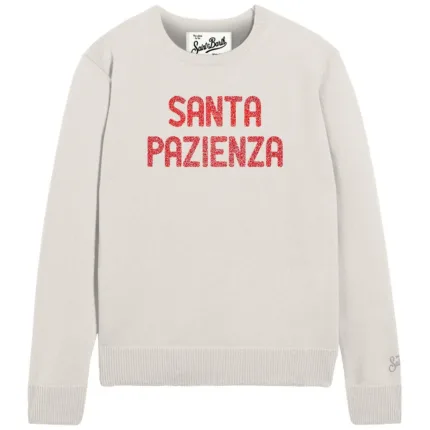 Maglione Girocollo Mc2 Saint Barth Avorio Scritta in Lurex art. NEW QUEEN PAZIENZA LUREX 10