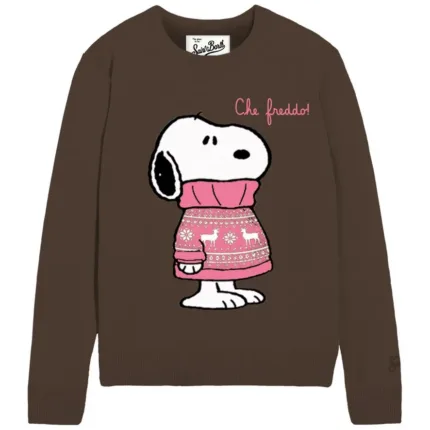 Maglione Girocollo Mc2 Saint Barth Marrone Snoopy art. NEW QUEEN SNOOPY FREDDO SWEATER 18 EMB
