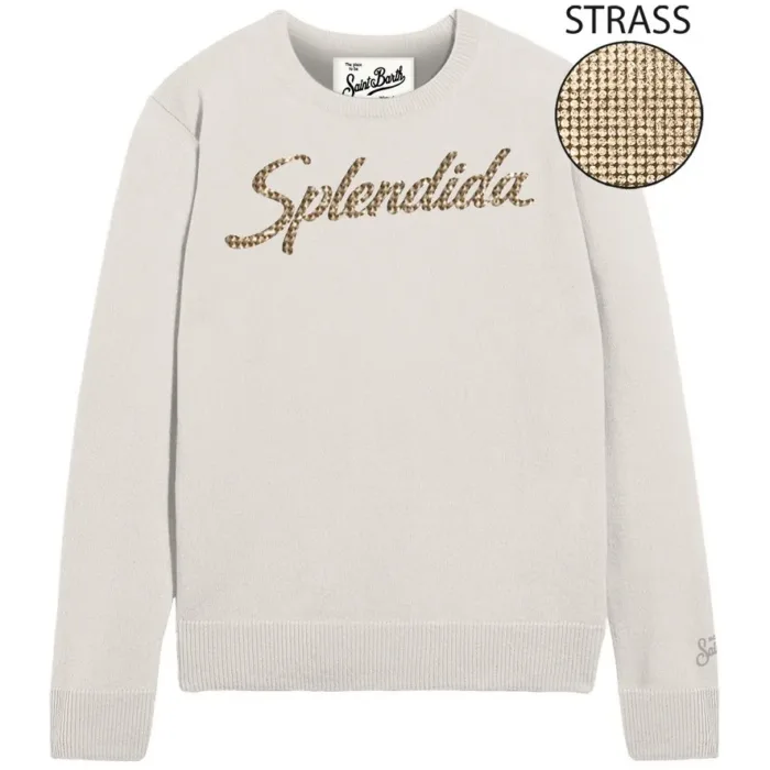 Maglione Girocollo Mc2 Saint Barth Avorio scritta Strass art. NEW QUEEN SPLENDIDA 10 STRASS, foto 1 di 1