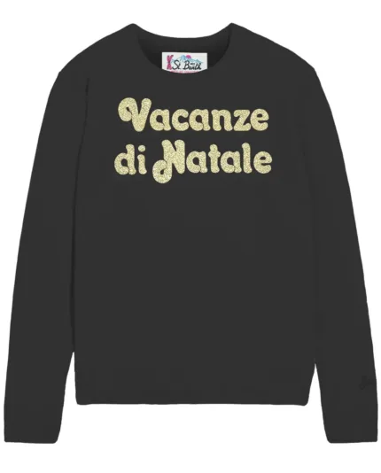 Maglione Girocollo Mc2 Saint Barth Nero art. New Queen Vacanze Logo 00OR
