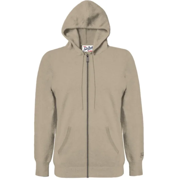 Felpa in Maglia Full Zip con Cappuccio Uomo Mc2 Saint Barth Beige art. Notting Lambswool 11 Beige, foto 1 di 1