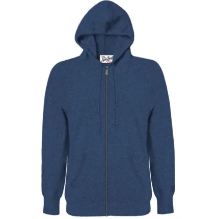 Felpa in Maglia Full Zip con Cappuccio Uomo Mc2 Saint Barth Blu Denim art. Notting Lambswool Denim
