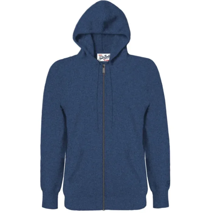 Felpa in Maglia Full Zip con Cappuccio Uomo Mc2 Saint Barth Blu Denim art. Notting Lambswool Denim, foto 1 di 1