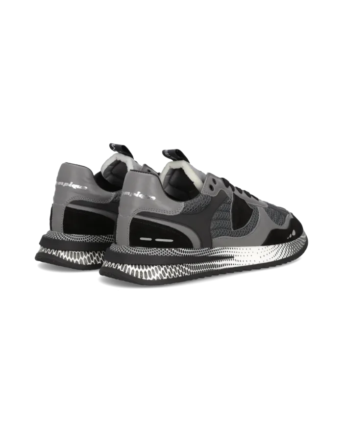 Sneakers Uomo Philippe Model Olympique In Camoscio Nero e Pelle Grigia art. OYLU FR03, foto 3 di 5