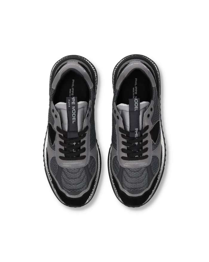 Sneakers Uomo Philippe Model Olympique In Camoscio Nero e Pelle Grigia art. OYLU FR03, foto 4 di 5