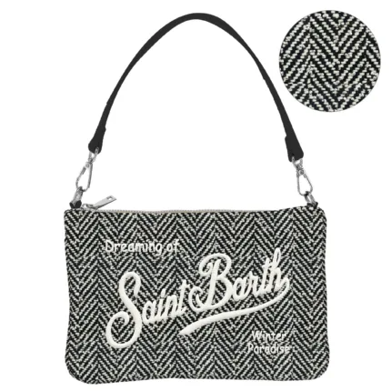 Pochette Piccola con Manico Mc2 Saint Barth Bianca e Nera Strass art. Parisienne Mini Wool Herringbone Strass 00 EMB