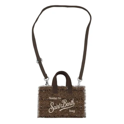 Phone Bag Mc2 Saint Barth In Tweed Marrone art. Phone Bag Tweed Mini Paillettes 18 EMB