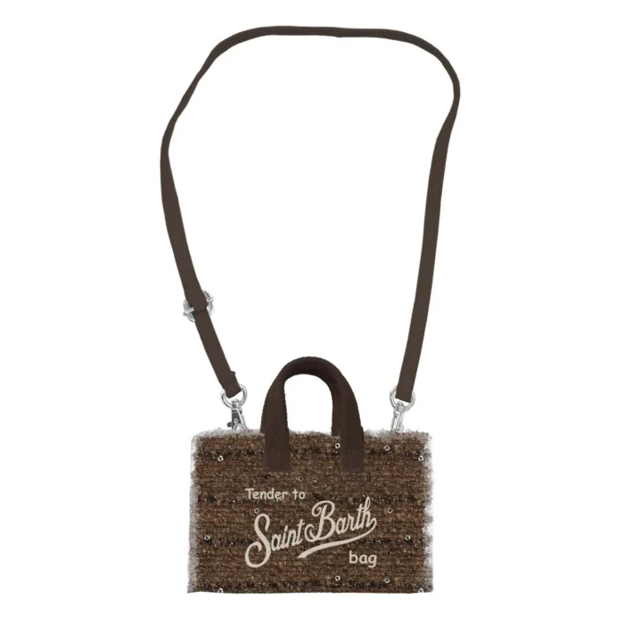 Phone Bag Mc2 Saint Barth In Tweed Marrone art. Phone Bag Tweed Mini Paillettes 18 EMB, foto 1 di 1