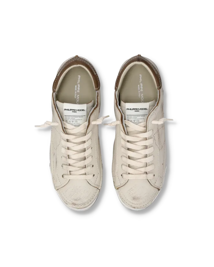 Sneakers Uomo Philippe Model Paris Prsx in Pelle Avorio con Spoiler Tortora art. PRLU DV01, foto 2 di 5