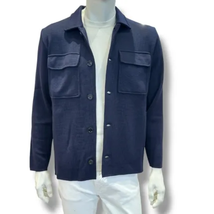 Giacca Overshirt Lardini in Maglia in Pura Lana Blu Art. AALJM85 CN65000 850