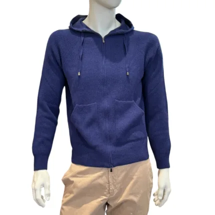 Maglione Full Zip Con Cappuccio Filippo De Laurentiis in misto Lana e Cashmere Costa Inglese Blu Royal Art. FH1MLRT WC12I 861
