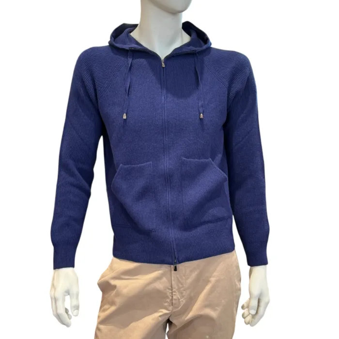 Maglione Full Zip Con Cappuccio Filippo De Laurentiis in misto Lana e Cashmere Costa Inglese Blu Royal Art. FH1MLRT WC12I 861, foto 1 di 2