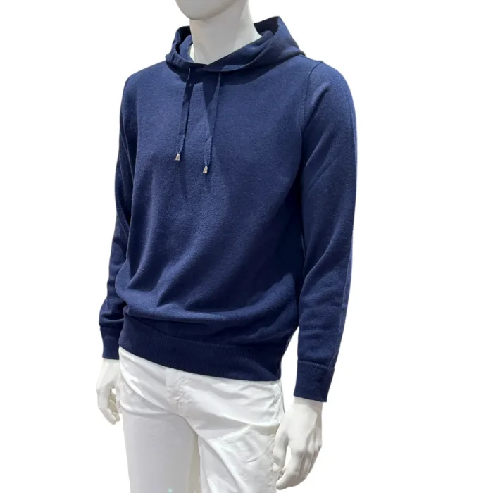 Felpa con Cappuccio in Lana Cashmere Blu Filippo De Laurentiis Art. HO1ML2A WC12R 880, foto 2 di 3