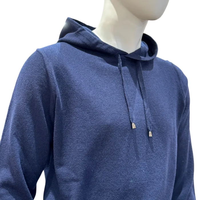 Felpa con Cappuccio in Lana Cashmere Blu Filippo De Laurentiis Art. HO1ML2A WC12R 880, foto 3 di 3