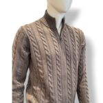 Cardigan Bluson Full Zip Filippo De Laurentiis in Lana Extrafine Merino Verde Oliva Con Trecce art. FZ3ML WM7T 520 - immagine 2