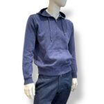 Felpa In Maglia con Cappuccio E Zip Filippo De Laurentiis in Misto Lana Cashmere Blu Avion art. FH1ML2AT WC12R 870 - immagine 2