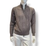 Cardigan Bluson Full Zip Filippo De Laurentiis in Lana Extrafine Merino Verde Oliva Con Trecce art. FZ3ML WM7T 520