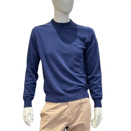 Maglione Girocollo Filippo De Laurentiis in Misto Lana Seta Cashmere Blu Aperto art. GC1ML WSC14R 860
