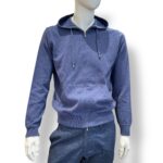 Felpa In Maglia con Cappuccio E Zip Filippo De Laurentiis in Misto Lana Cashmere Blu Avion art. FH1ML2AT WC12R 870