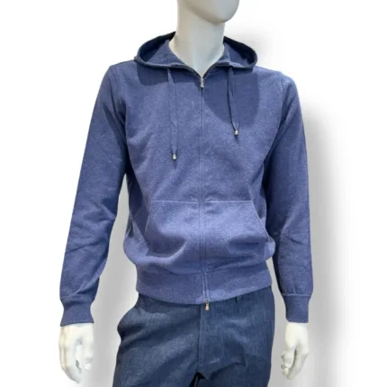 Felpa In Maglia con Cappuccio E Zip Filippo De Laurentiis in Misto Lana Cashmere Blu Avion art. FH1ML2AT WC12R 870
