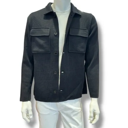 Giacca Overshirt Lardini in Maglia in Pura Lana Nera Art. AALJM85 CN65000 999