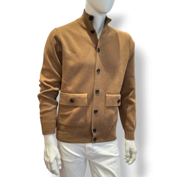 Cardigan Bluson Filippo De Laurentiis in Misto Lana Cashmere Finezza 12 Cammello art. BB1MLT WC12D 050, foto 2 di 2