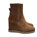 Tronchetto Lorenzo Mari in Camoscio Marrone Crosta Cubano Zeppa H 9 cm Plateau 2 Cm art. Nicole 07