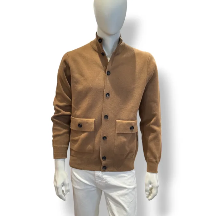 Cardigan Bluson Filippo De Laurentiis in Misto Lana Cashmere Finezza 12 Cammello art. BB1MLT WC12D 050, foto 1 di 2