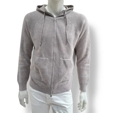 Maglione Full Zip Con Cappuccio Filippo De Laurentiis in misto Lana e Cashmere Costa Inglese Beige Pomice Art. FH1MLRT WC12I 081