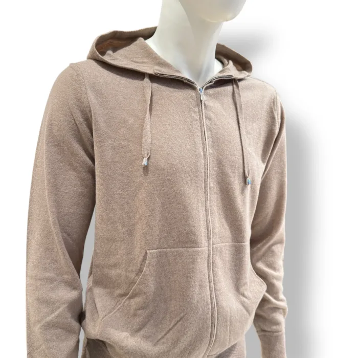 Felpa In Maglia con Cappuccio E Zip Filippo De Laurentiis in Misto Lana Cashmere Beige Sabbia art. FH1ML2AT WC12R 061, foto 2 di 2