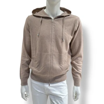Felpa In Maglia con Cappuccio E Zip Filippo De Laurentiis in Misto Lana Cashmere Beige Sabbia art. FH1ML2AT WC12R 061