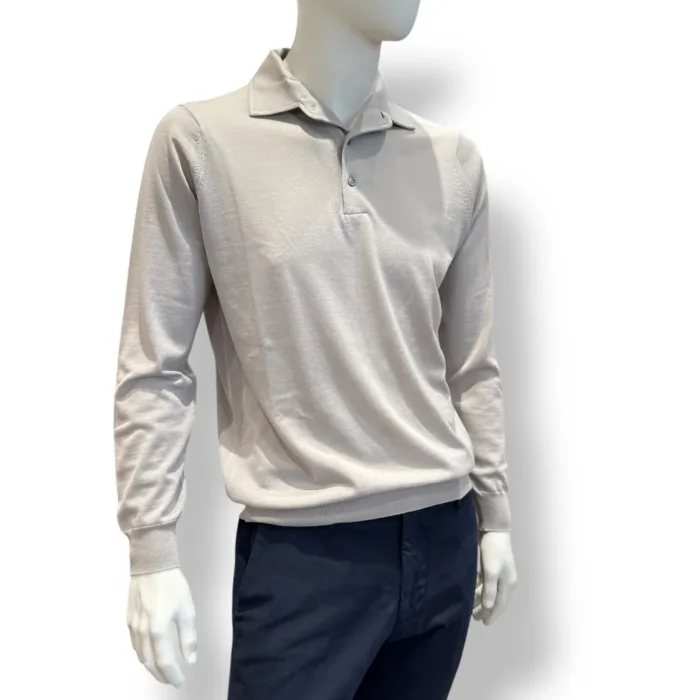 Polo In Maglia Filippo De Laurentiis in Pura Lana Merino Beige Corda art. PL1MLPAR RM16R 080, foto 2 di 2