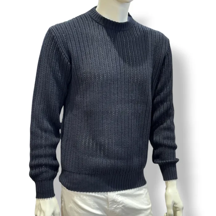 Maglione Girocollo Filippo De Laurentiis in Lana Tramata Extrafine Merino Blu Art. GC3ML WM7H 890, foto 2 di 2
