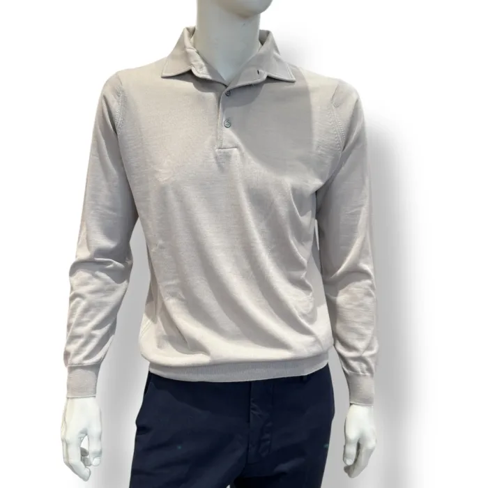 Polo In Maglia Filippo De Laurentiis in Pura Lana Merino Beige Corda art. PL1MLPAR RM16R 080, foto 1 di 2