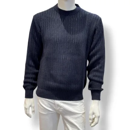 Maglione Girocollo Filippo De Laurentiis in Lana Tramata Extrafine Merino Blu Art. GC3ML WM7H 890