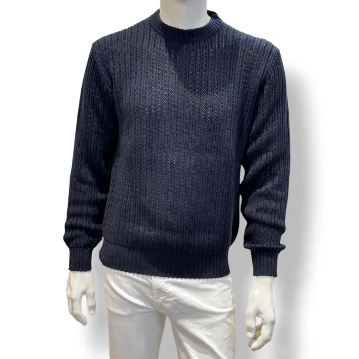 Maglione Girocollo Filippo De Laurentiis in Lana Tramata Extrafine Merino Blu Art. GC3ML WM7H 890, foto 1 di 2