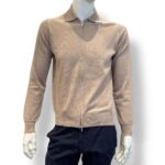 Cardigan In Maglia con Zip e Colletto Filippo De Laurentiis in Misto Lana Cashmere Beige art. FP1ML WC12R 061