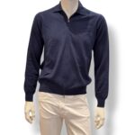 Cardigan In Maglia con Zip e Colletto Filippo De Laurentiis in Misto Lana Cashmere Blu art. FP1ML WC12R 880
