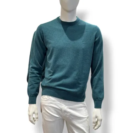 Maglione Girocollo Filippo De Laurentiis in Pura Lana Cashmere Verde Petrolio art. GC1MLD CA12R 790
