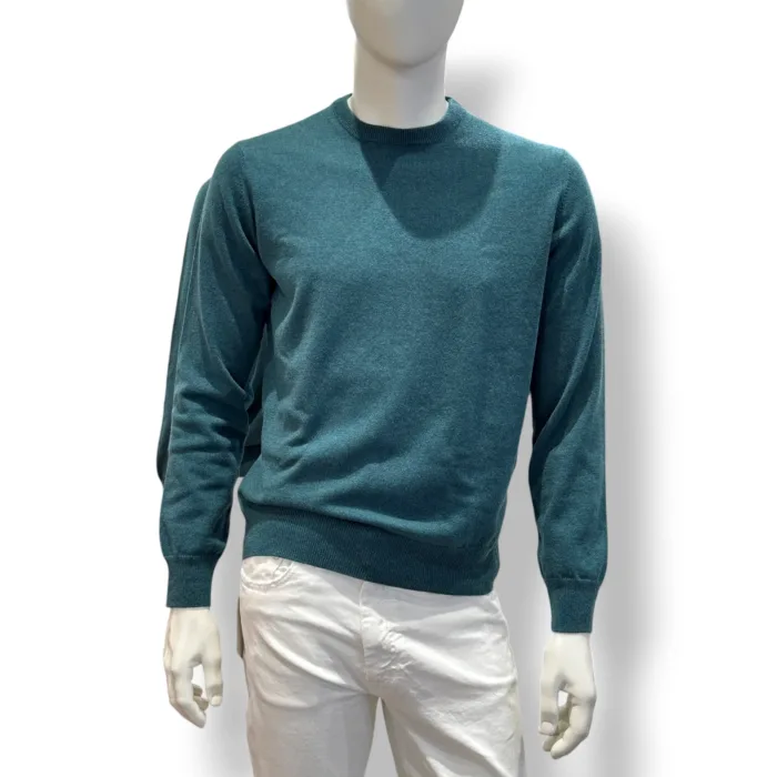 Maglione Girocollo Filippo De Laurentiis in Pura Lana Cashmere Verde Petrolio art. GC1MLD CA12R 790, foto 1 di 2