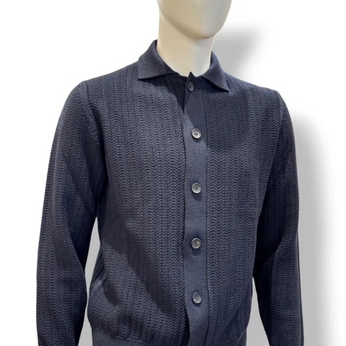 Overshirt in Lana Merino Extrafine Tramata Filippo De Laurentiis Blu art CA3ML WM7F 890, foto 2 di 2
