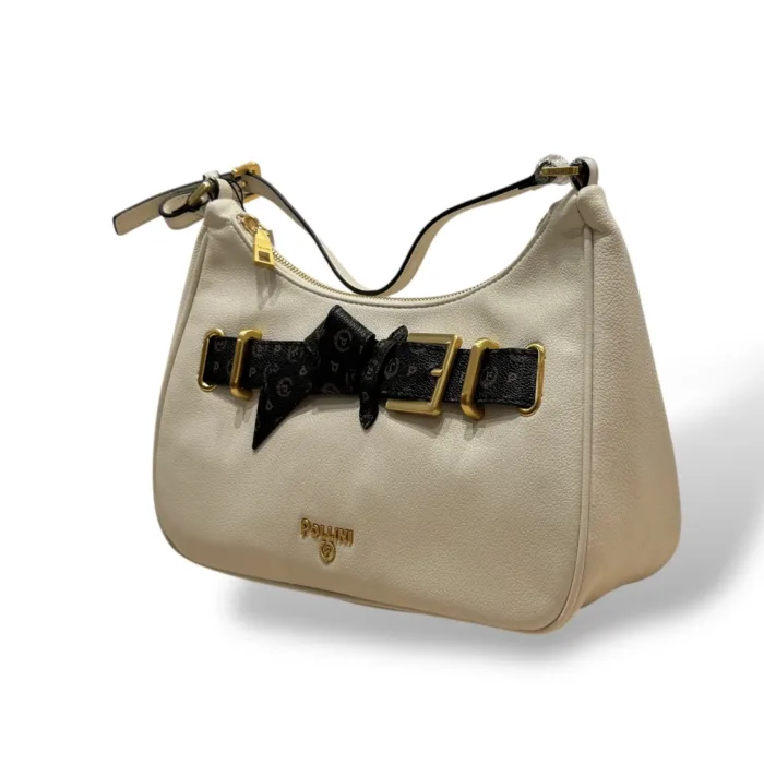 Borsa A Spalla Pollini in Pelle Martellata Avorio con dettaglio Frontale cintura Eritage SC4606PP0NSA111C, foto 2 di 4